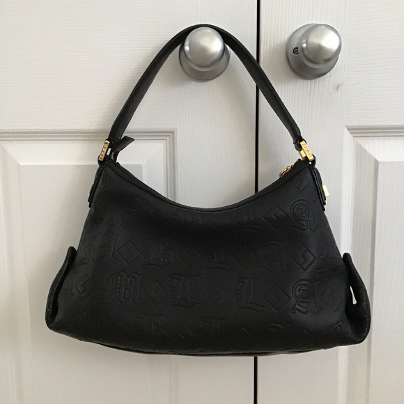 L.A.M.B. by Gwen Stefani black leather handbag with black/white snake skin strip - Picture 5 of 9